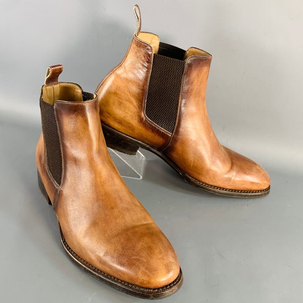 CALZOLERIA HARRIS Size 9.5 Brown Antique Leather Chelsea Ankle Boots